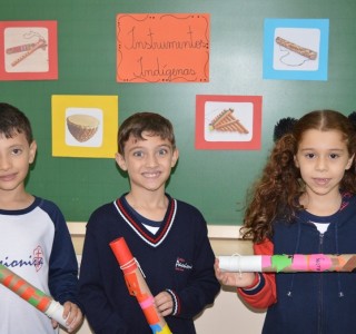 Para celebrar o Dia dos Povos Indgenas, os educandos do 1 Ano A e B conheceram alguns instrumentos musicais e confeccionaram o instrumento indgena Pau de chuva utilizando material reciclvel.