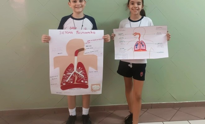 Para melhor entendimento do contedo de Cincias, os educandos do 5 Ano A e B criaram maquetes e cartazes representando o Sistema Respiratrio.
